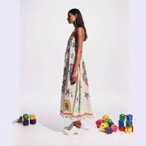 Graffiti Cotton Linen Printing Positioning Sling Swing Dress